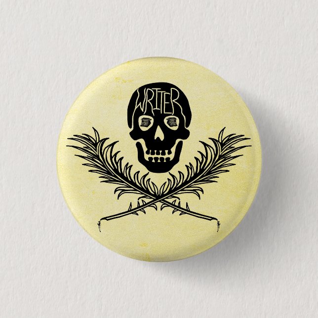 Writer Skull and Crossbones Quills 1 Inch Round Button (Front)
