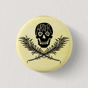 Writer Skull and Crossbones Quills 1 Inch Round Button