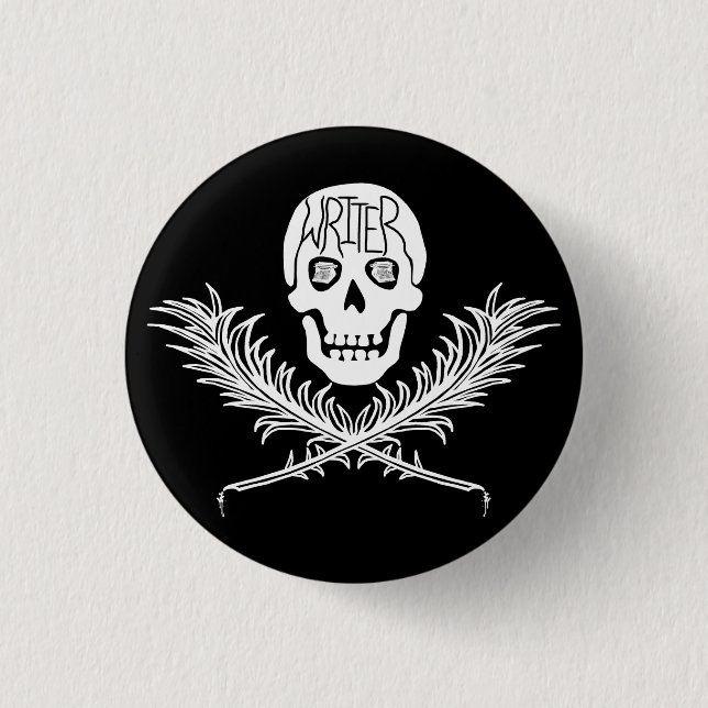 Writer Skull and Crossbones Quills White 1 Inch Round Button (Front)