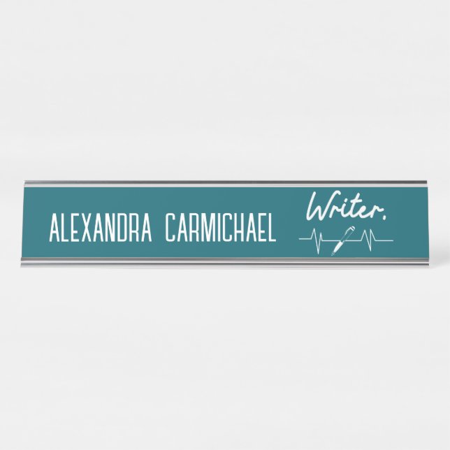 Writer Teal and White Name Plate (Front)