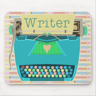 Writer Typewriter Cute Retro Modern Aqua Blue Mouse Pad