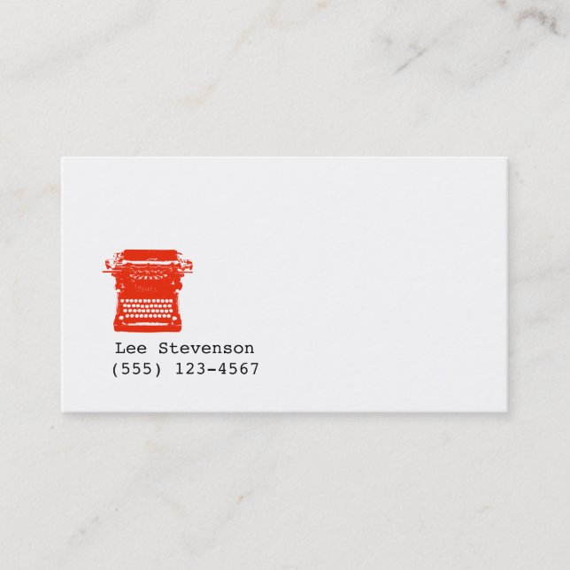 Writer Typewriter Simple White Business Card (Front)