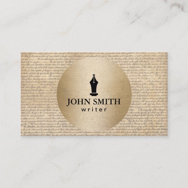 Writer Vintage Gold Circle & Old Scripts Business Card (Front)