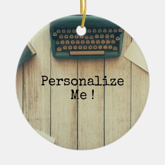 Writer writing desk retro typewriter ceramic ornament (Front)