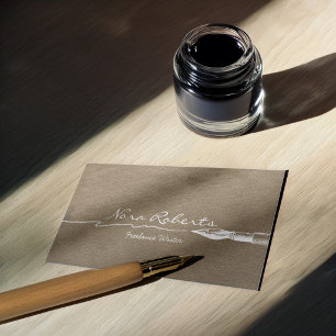 Writers Authors Editor White Dip Pen Brown Paper Business Card