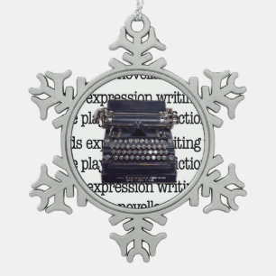 Writer's Typewriter Snowflake Pewter Christmas Ornament