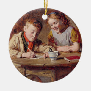 Writing a Letter (oil on panel) Ceramic Ornament