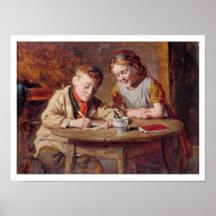 Writing a Letter (oil on panel) Poster