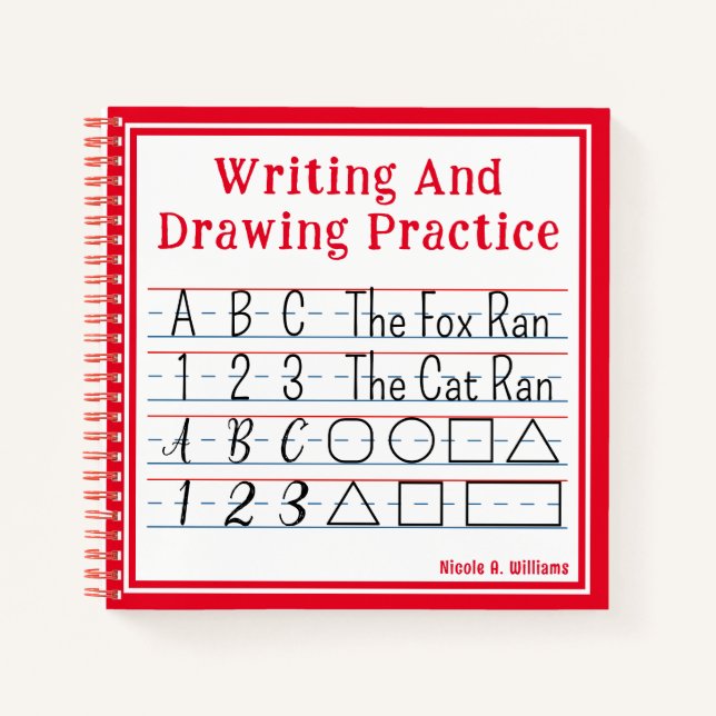 Writing And Drawing Practice Red Square Notebook (Front)