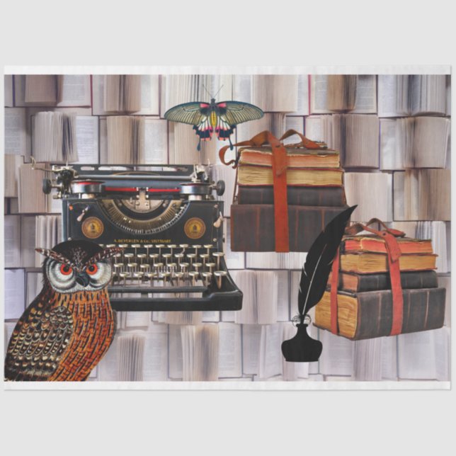 Writing Books Typewriter Collage Decoupage Tissue Paper (Front)