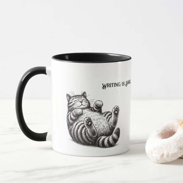 Writing Is Hard—Cats Make It Harder Mug (With Donut)