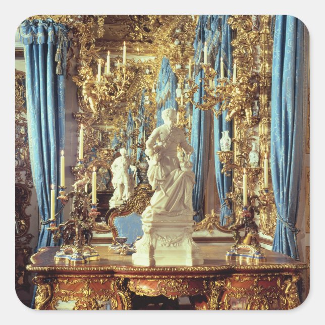 Writing table and statue of Louis XV Square Sticker (Front)