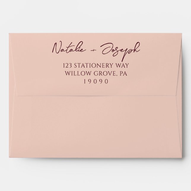 Written Burgundy Cream Whimsical Retro Wedding Envelope (Back (Top Flap))