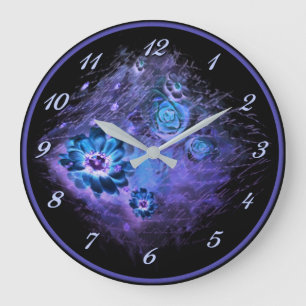 Written In Floral Night Glow Blue Wall Clock