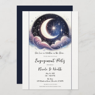 Written in Stars Watercolor Moon Engagement Party Invitation