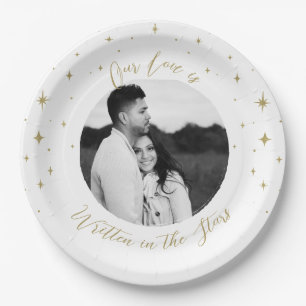 Written in the Stars Gold & White Celestial Photo Paper Plate