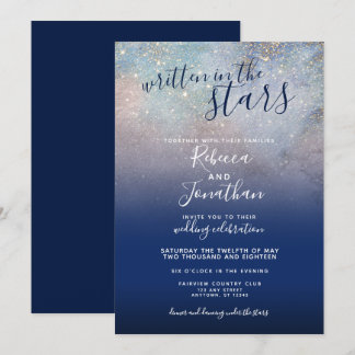 Written in the Stars Navy Galaxy Wedding Invitation