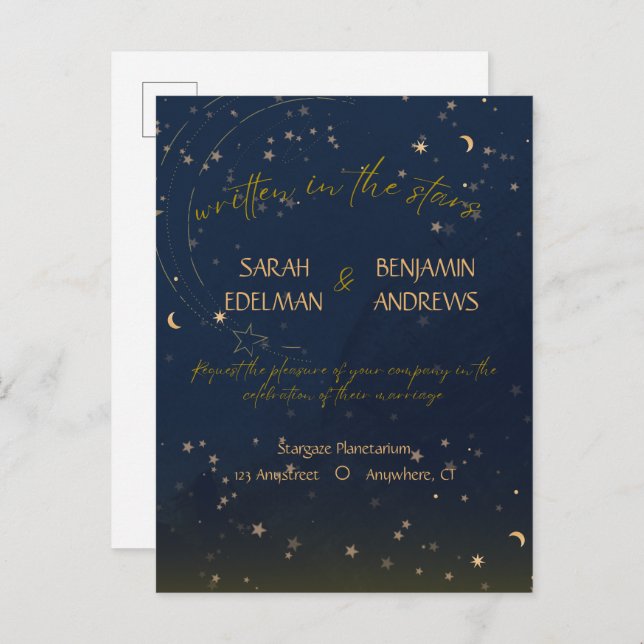 Written in the stars wedding postcard invitation (Front/Back)