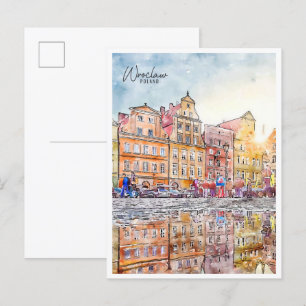 Wroclaw Poland vintage travel watercolor Postcard