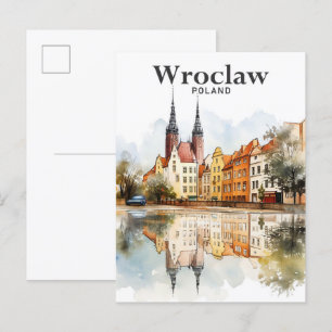 Wroclaw Poland Watercolor Painting Travel Postcard