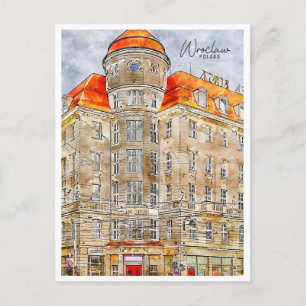Wroclaw Pologne vintage voyage aquarelle Carte pos