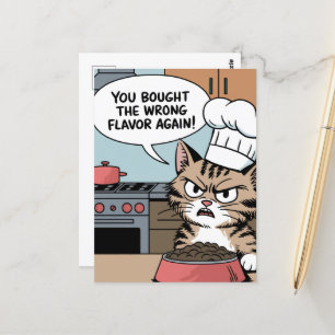 Wrong Flavour Cat Food Cartoon Postcard