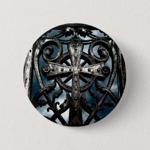 Wrought iron cross 2 inch round button