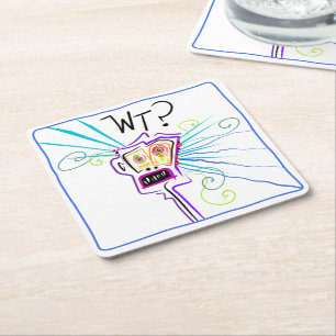 WT? WHAT THE ?? EMOJI Meemogie Square Paper Coaster