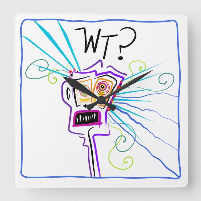 WT? WHAT THE ?? EMOJI Meemogie Square Wall Clock (Front)