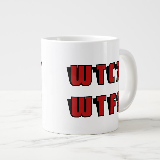 WTC 7 WTF? Red Black Lettering Large Coffee Mug (Front Right)