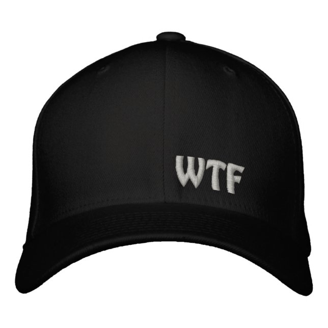 WTF Embroidered Baseball Hat Flexfit Wool Cap (Front)
