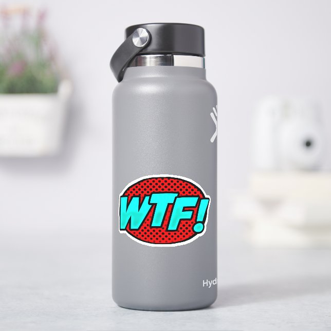  WTF Pop Art Aqua Blue on Red Bursts on 4" Vinyl (HydroFlask)