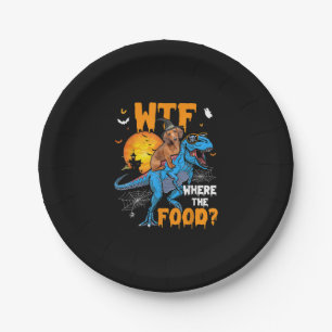 WTF Where The Food Halloween Dachshund Dog T-Rex D Paper Plate