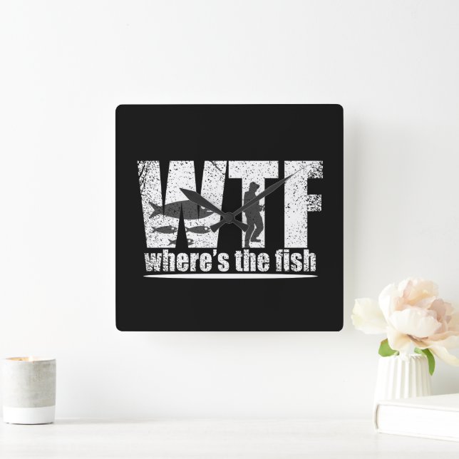 WTF where's the fish funny fishing Square Wall Clock (Home)