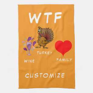 WTF Wine Turkey Family Thunder_Cove Kitchen Towel