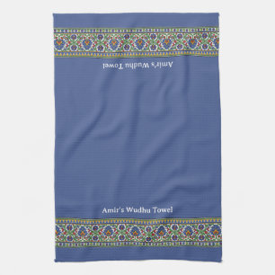 Wudu Turkish Floral Border Blue Personalised Wudhu Kitchen Towel