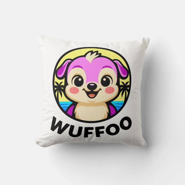 Wuffoo Adventures Cute Kawaii Puppy animation logo Throw Pillow (Front)