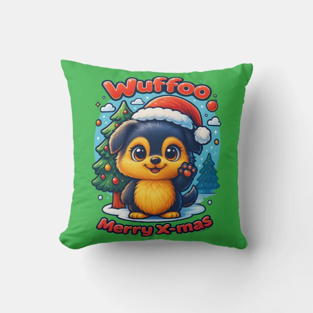 Wuffoo Molli Merry X-mas Kawaii 3D Holiday Throw Pillow (Front)