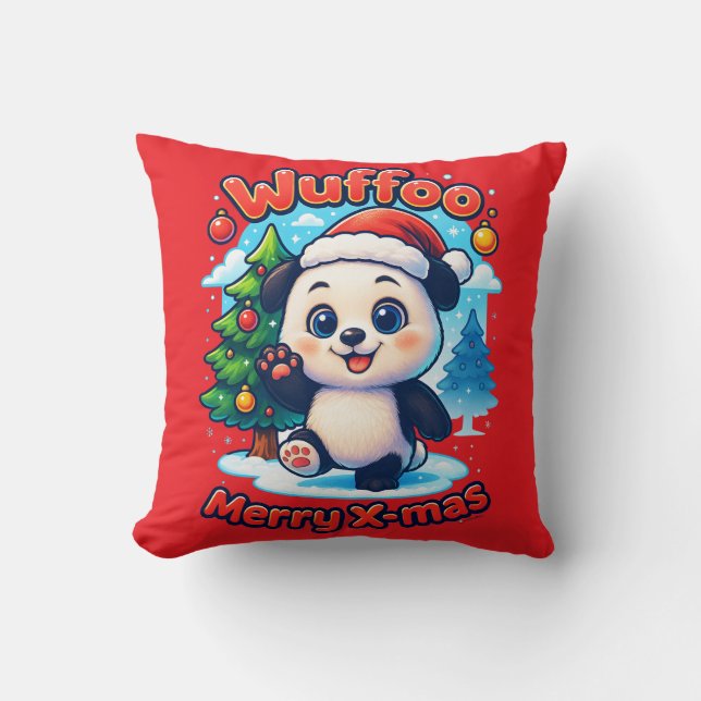 Wuffoo Poppi Merry X-mas Kawaii 3D Holiday Throw Pillow (Front)