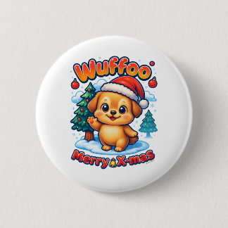 Wuffoo Roony Merry X-mas Kawaii 3D Holiday 2 Inch Round Button