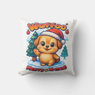 Wuffoo Roony Merry X-mas Kawaii 3D Holiday Throw Pillow