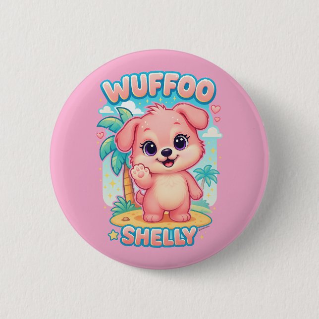 Wuffoo Shelly Kawaii Puppy Tropical Island 2 Inch Round Button (Front)