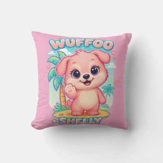 Wuffoo Shelly Kawaii Puppy Tropical Island Throw Pillow