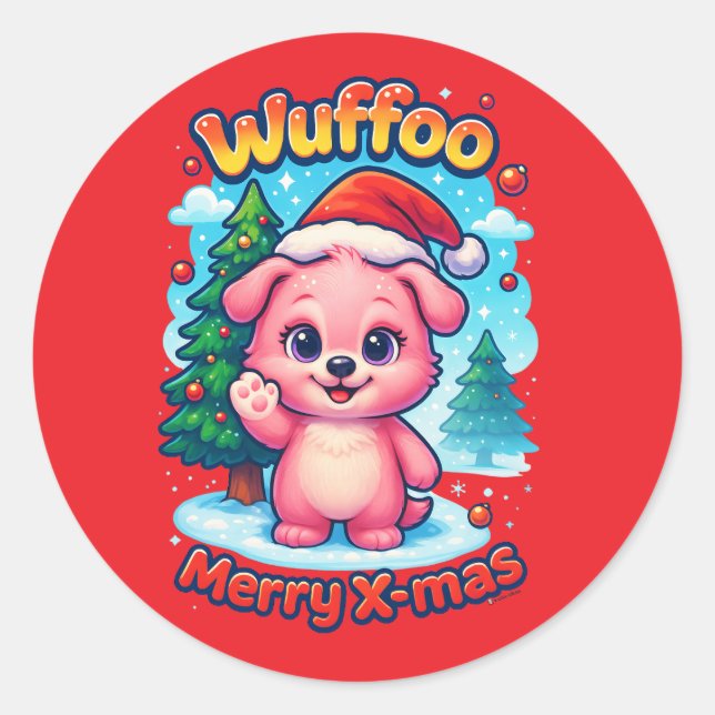 Wuffoo Shelly Merry X-mas Kawaii 3D Holiday Classic Round Sticker (Front)