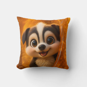 Wuffoo Surffie Cute Kawaii Puppy Amber Throw Pillow