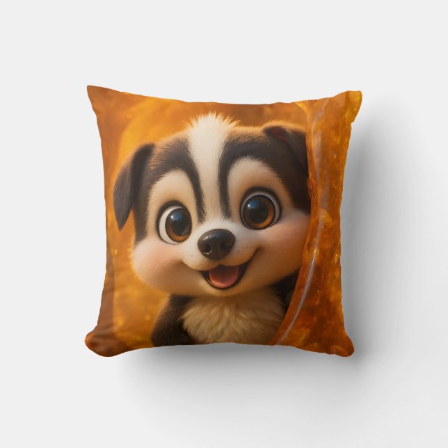 Wuffoo Surffie Cute Kawaii Puppy Amber Throw Pillow (Front)