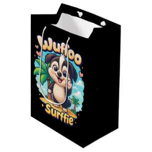 Wuffoo Surffie Cute Kawaii Puppy Tropical Island Medium Gift Bag