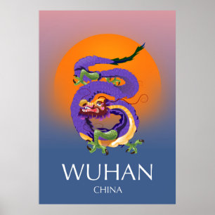 Wuhan China Dragon travel poster