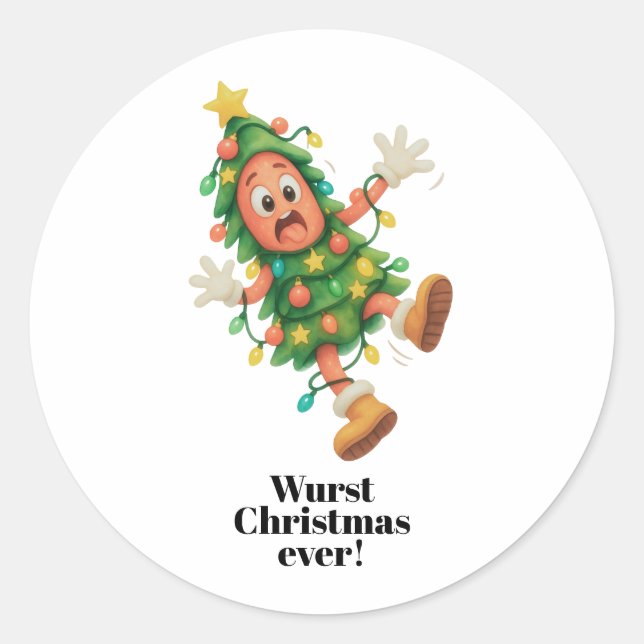 Wurst Christmas ever! Funny  Salami  Classic Round Sticker (Front)
