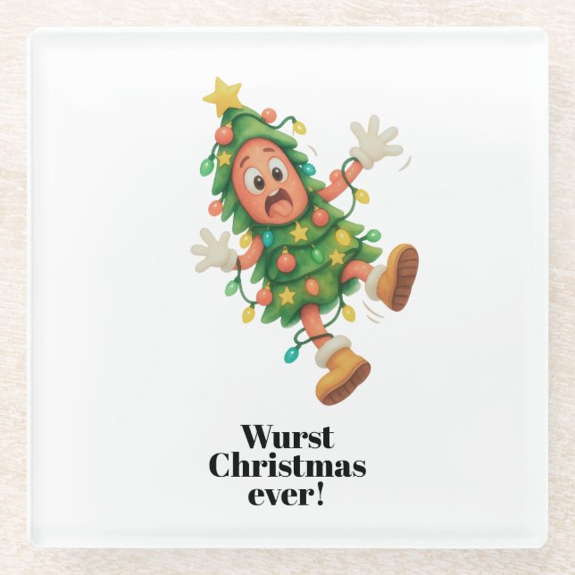 Wurst Christmas ever! Funny  Salami  Glass Coaster (Front)